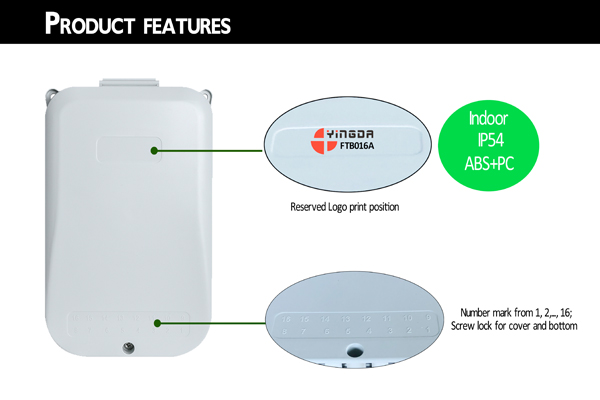 16 port sc fiber optic box wall mounting, 3 layer deisgn, separate fiber splicing, distriution and splitting area, mid span