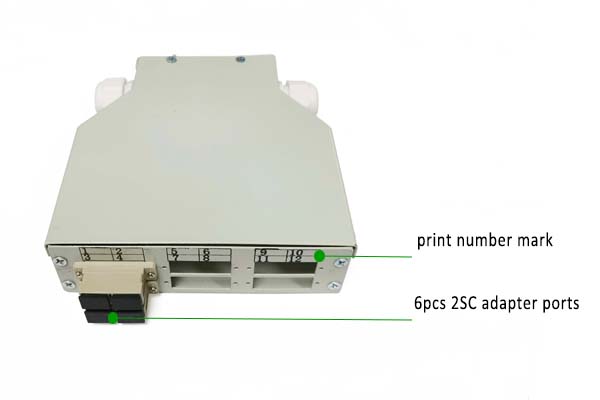 35mm din rail fibre termination box 6 sc duplex port, 12 fiber splice box metal