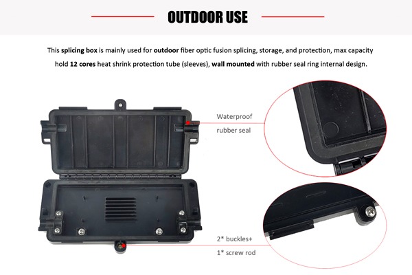 12 cores fiber optic ftth outdoor box for fiber fusion splicing, 1in 2out cable ports, horizontal closure