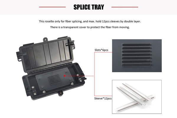 12 cores fiber optic ftth outdoor box for fiber fusion splicing, 1in 2out cable ports, horizontal closure
