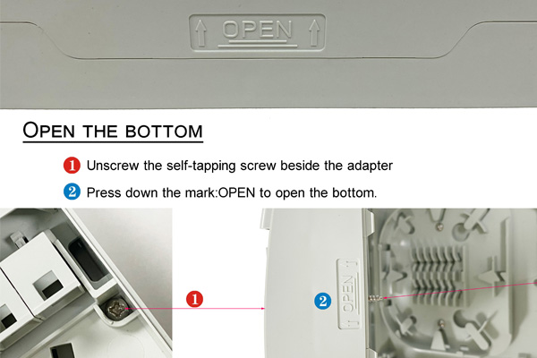 plastic fiber termination box wall mount indoor use, 8 sc connectors, 2 cable ports 100mm with rubber seal, 12 core splicing cassette