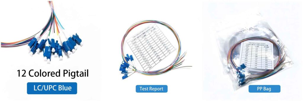 12 strand os2 single mode lc fiber pigtail, 0.9mm tight buffer, pvc jacket, custom length 1 20m, upc apc optional
