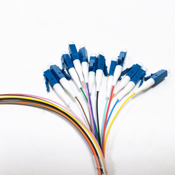 12 strand os2 single mode lc fiber pigtail, 0.9mm tight buffer, 2.0mm pvc jacket, custom length 1 20m, upc/apc optional