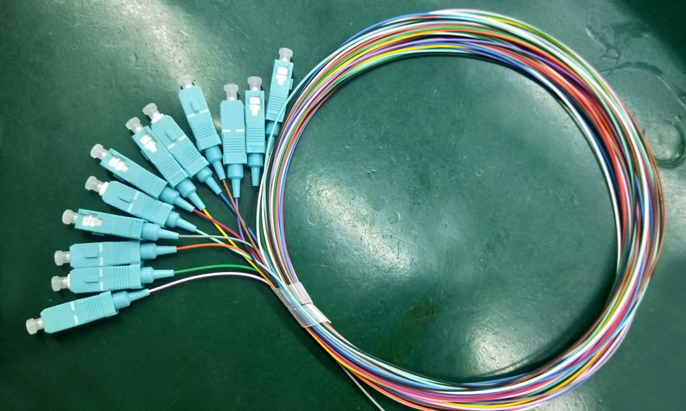 12c sc pc multi mode om3 fiber optic pigtail,0.9mm 12 color high performance patch cord, mm lszh 1mts