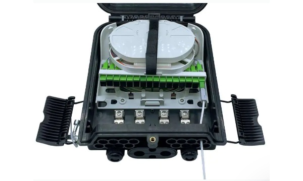 new black ip65 outdoor fdb fiber distribution box, 16 round ports, 4 cable entry, 1x16 1x8 splitter