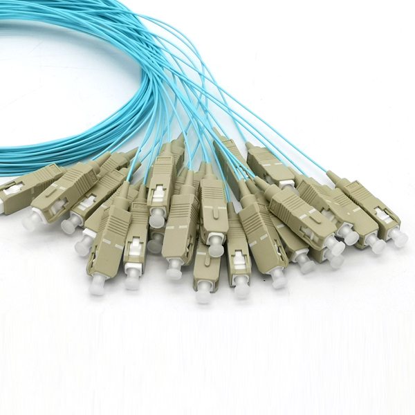 sc upc om3 multi mode fiber pigtail 0.9mm aqua (wathet) 10gbps, sx short wavelength, 0.9mm jacket