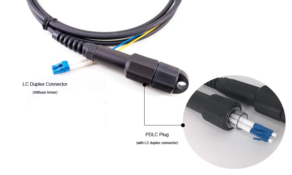 pdlc high performance outdoor cpri patch cord cable assembly, 7.0mm single mode g657a2 lszh black, fanout 50cm patch cord lc/upc duplex connectors blue yellow 2.0mm