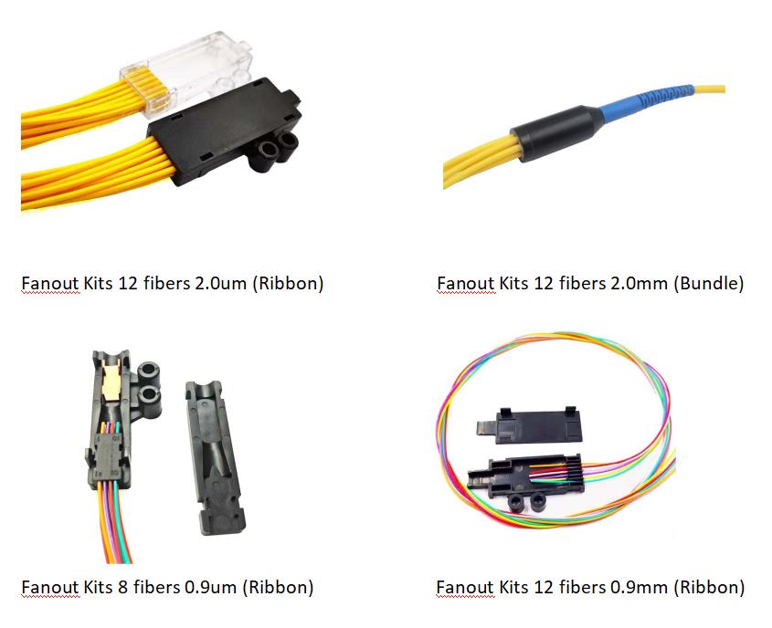 4, 6, 8, 12 cores plug and play pigtail optic fanout assembly kit, loose tube fiber optic connectivity 0.9mm 2mm 3mm 1m, 1.5m, 2m
