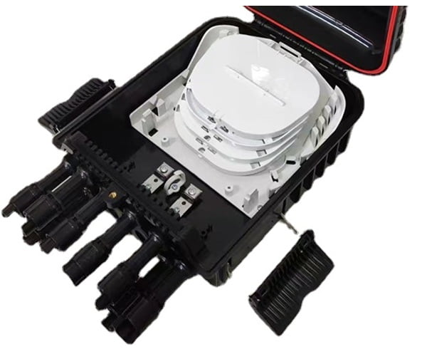 fast connector exit fiber access terminal box with flat drop cable slots and waterproof plugs, 8 port,ip65, black