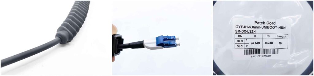 high durability nsn boot compatible duplex lc fiber optic patch cord