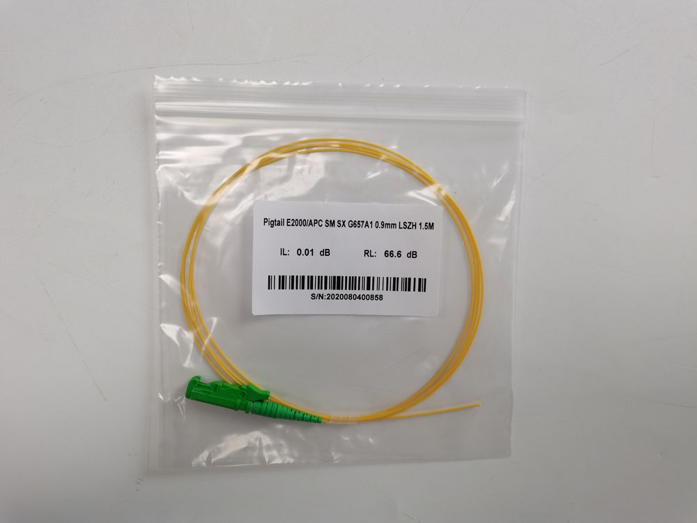e2000 apc single mode fiber pigtail | 1m/2m custom length | rohs & iec certified