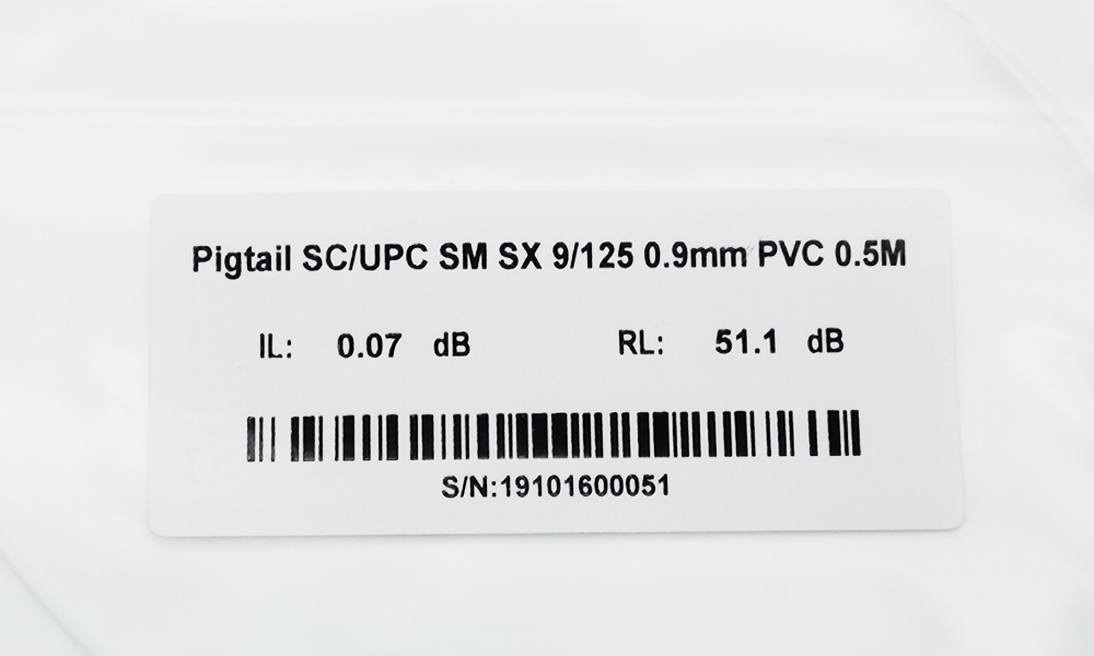 ftth pigtail sc connector blue, 0.9mm white simplex g,657a1 lszh 2m, 0.1db loss, 1pc/bag, 400pcs/carton