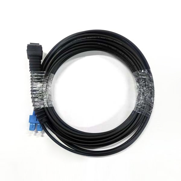 outdoor sc lc duplex patch cord wire, connector: lc uniboot (nsn), sc duplex with clip; cable type: gyhjh 5mm 2 cores single mode g.657a lszh, black, 5mts, 1pc/bag