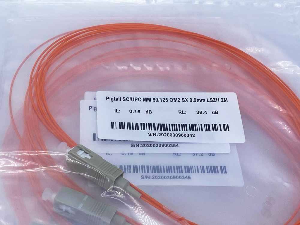 lan beige sc upc multi mode om2 50.125um sx fiber optic pigtail, 0.9mm orange, low loss patch cord 2m