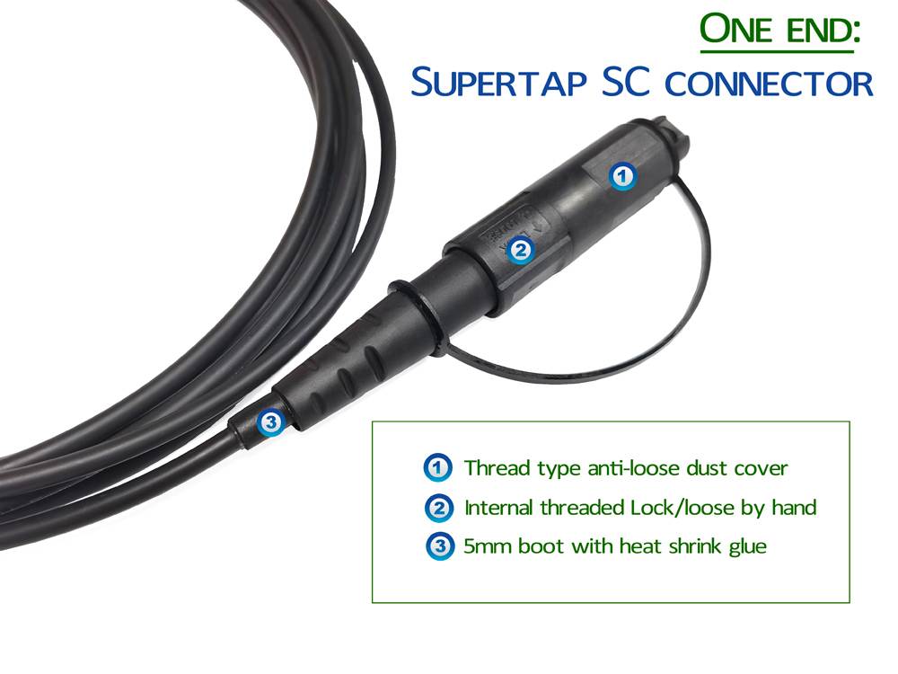 outdoor foc patch cord,connector type: optitap sc apc to sc apc, ftth cable type: 5mm simplex, single mode g.657b3, lszh