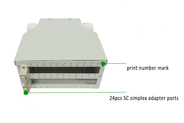 24 cores fiber optic termination box, sc simplex adapter, fiber pigtails, splice cassette with seeve holders