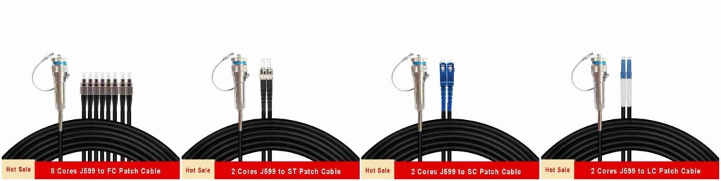 custom multi core pre terminated fiber cable with j599, sc lc fc st fiber ends, fiber types and fiber length
