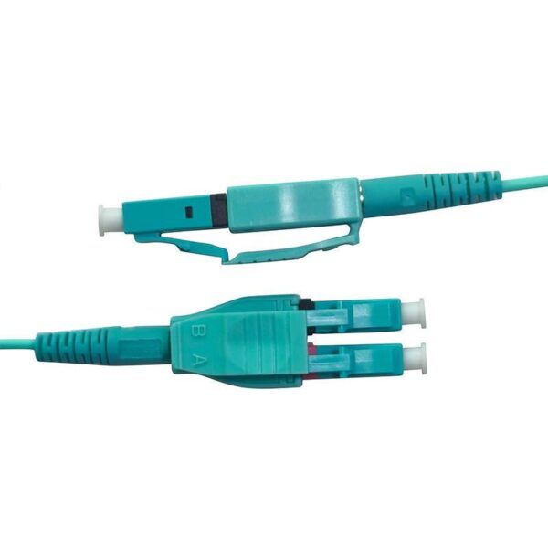 multimode patch cord with push pull dual lc connector, 1m om2 10g 50/125um aqua