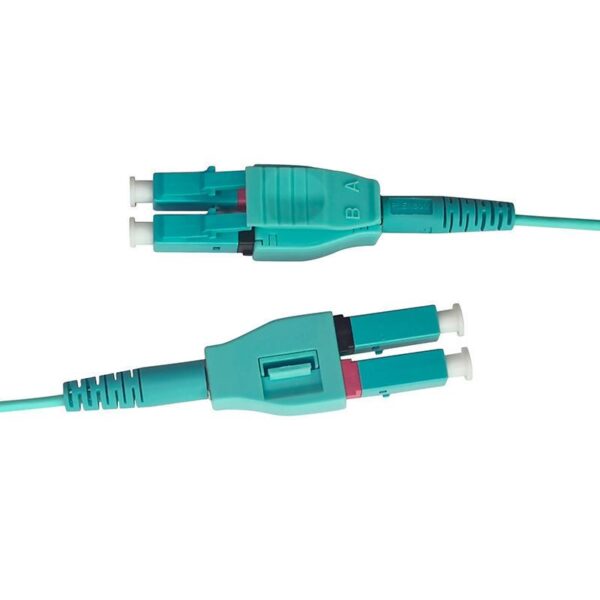 multimode patch cord with push pull dual lc connector, 1m om2 10g 50/125um aqua