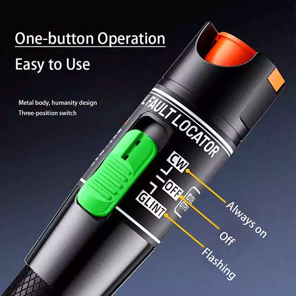 blue laser visual fault locator, 30km range, 650nm wavelength, for fiber optic cable testing & tracing, 9v battery powered