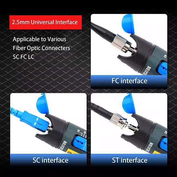 blue laser visual fault locator, 30km range, 650nm wavelength, for fiber optic cable testing & tracing, 9v battery powered
