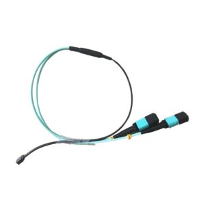 hpc, dci, aerospace use 48 fibers mt mpo patch cord 1mt, fanout 2x 24 fiber mpo connectors, om3 10g aqua 20cm