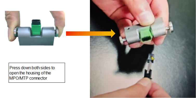 mpo/mtp connector disassembler tool, for 12/24 fiber, non destructive, with ceramic blades & spring mechanism