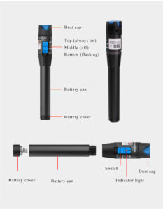 vfl 600 visual fault locator, 10km range, 650nm red laser, for fiber breaks & bends detection, class 3r