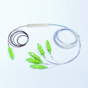 1:5 sc apc splitter unbalanced spliting ratio 80:20, g657a1 smf 1m, in black, out ch1: blue 80%, ch2 5: white 5% each