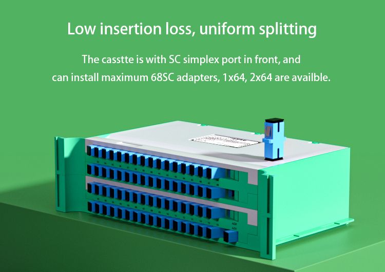 rack mounted plc splitter 1 64 sc fc for odf, abs gray, 300*180*100mm, guiding rails on both sides