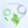1x9 passive optical splitter gpon plc sc,70:30, hytrel 0.9mm 1mts, in green, out ch1: blue 70%, ch2 9: white 3.75% each