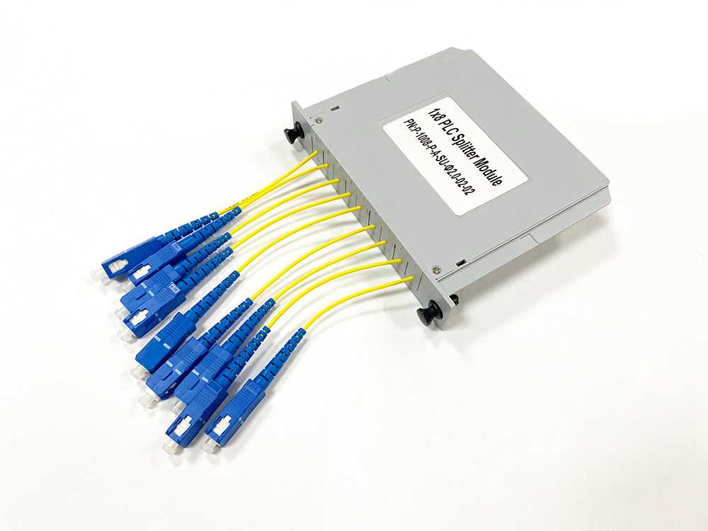 custom input and output of splitter 1 to 8, input 2mm pigtails yellow with sc upc connector, output pigtails sc upc 2mm yellow color
