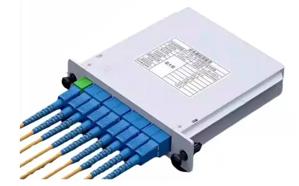 fiber optic plc spliter modular 1x8 with connectors sc/upc, input pigtail sc yellow g657a fiber 1.5meter 2mm