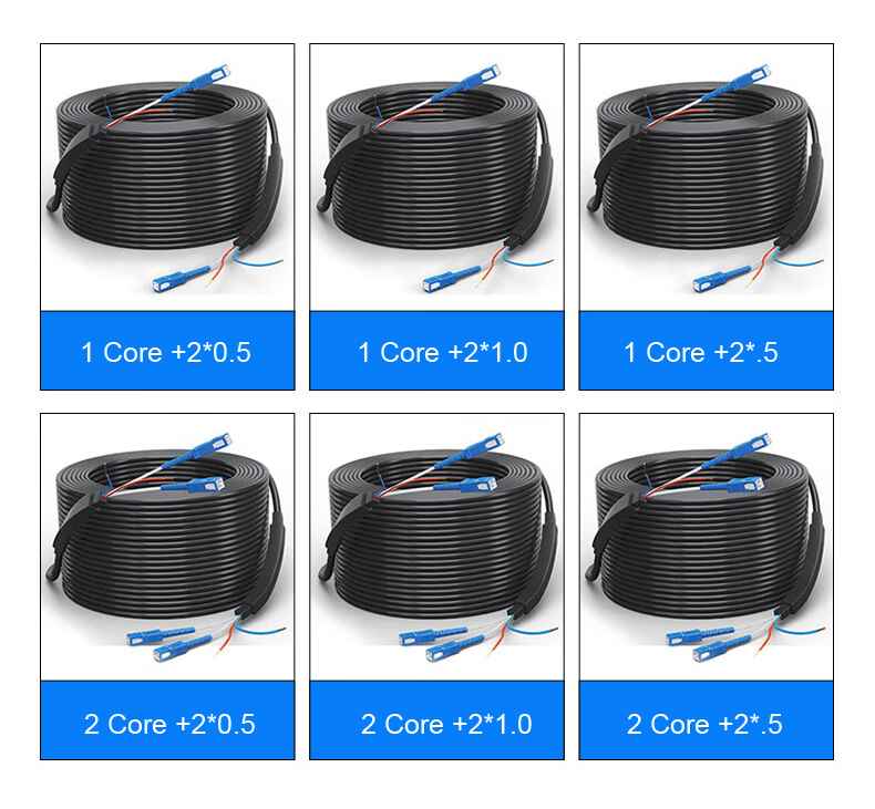 gjxh singlemode 2 cores ftth patch cord sc upc sc upc with rv power cable 2*1.5mm black
