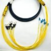 8 fiber waterproof patch cord lc to fc, os2 fiber optic cable 11.0mm pe black 5mts, fanout pigtails 2mm lszh yellow 50cm, ip68 copper plugs