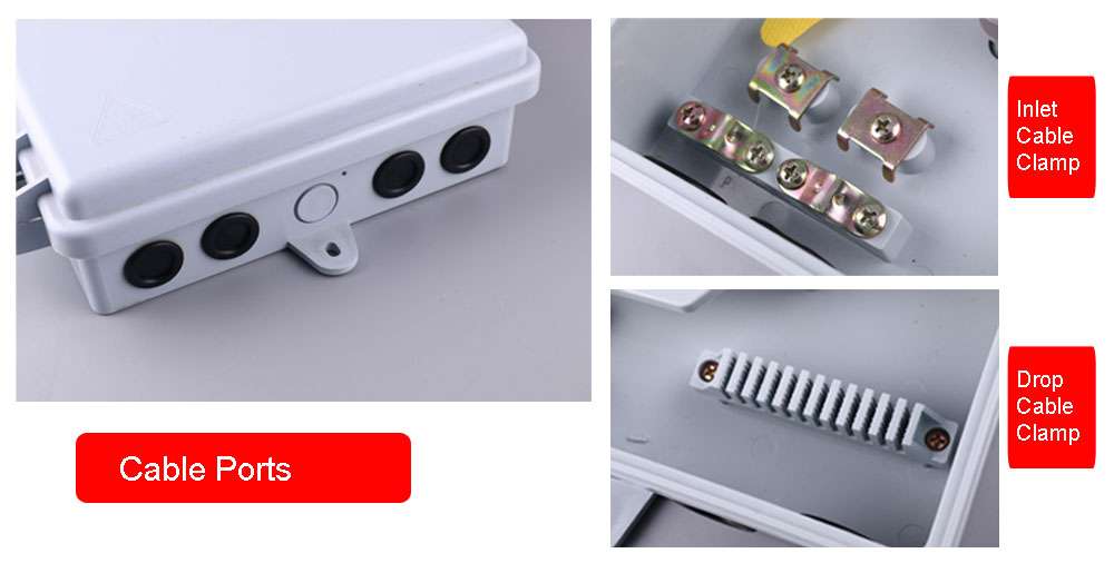 1:16 plc splitter fo splice box, gray,ip65, indoor outdoor wall mounting, 1pc splice tray for 24 single fiber splicing, rubber seals or cable glands for cable entrance