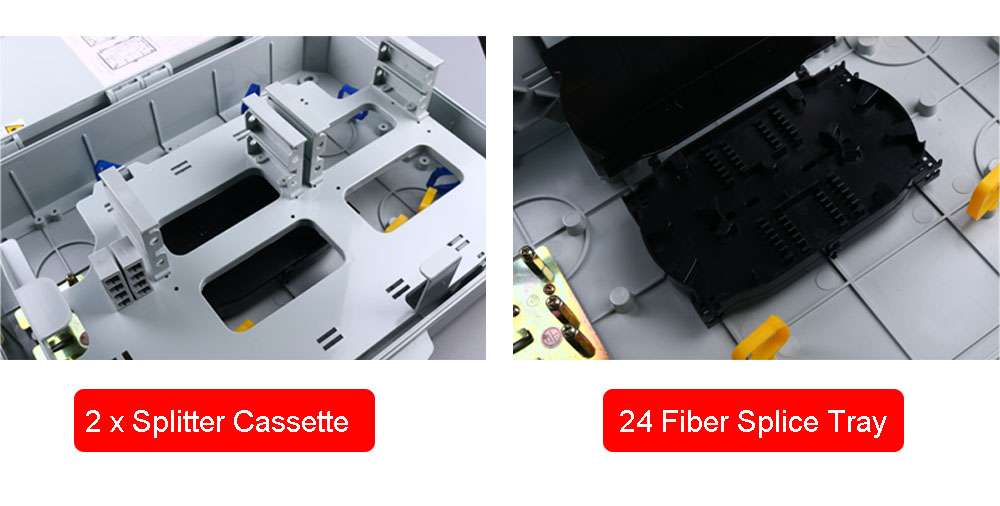 plastic 32 cores fiber access terminal, gray fat box in ftth, 1:32 cassette type splitter, standard accessory with rubber seals, wall mounting screws, buffer tube, nylong tie, etc