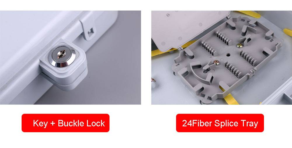 4 port fiber optic box wall mounted, gray, ip65, ul flame retartant, 1:8 splitter cassette module slots, waterproof, key lock