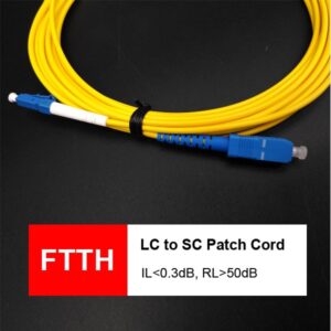 ftth terminal connection sc lc single mode patch cord, simplex g652d pvc 6m 3.0mm yellow cable, blue connectors