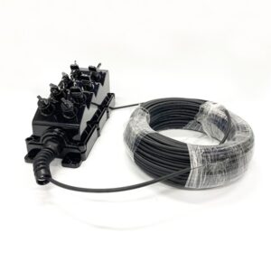 ip68 outdoor pole mount 12 fiber mst tail, flat drop cable entry, 8 mini sc hardened connectors, empty, black