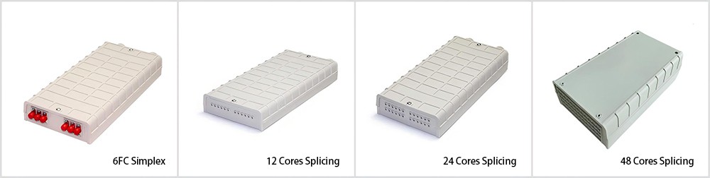 indoor wall mounted ftth terminal box, white, abs, 12 cores fusion splicing, 2 cable entry, 12 fc adapter exit, compact size