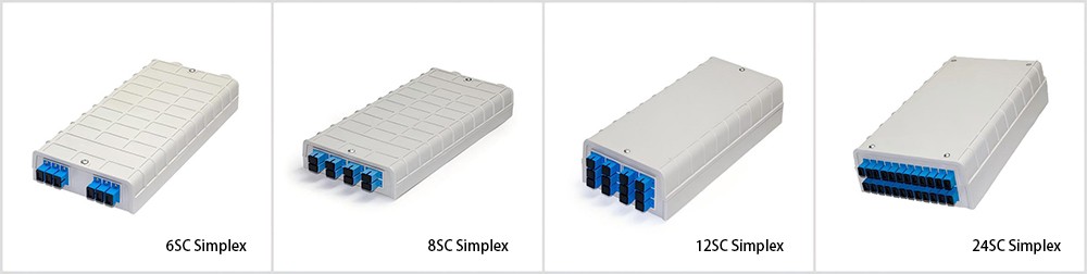 indoor wall mounted ftth terminal box, white, abs, 12 cores fusion splicing, 2 cable entry, 12 fc adapter exit, compact size