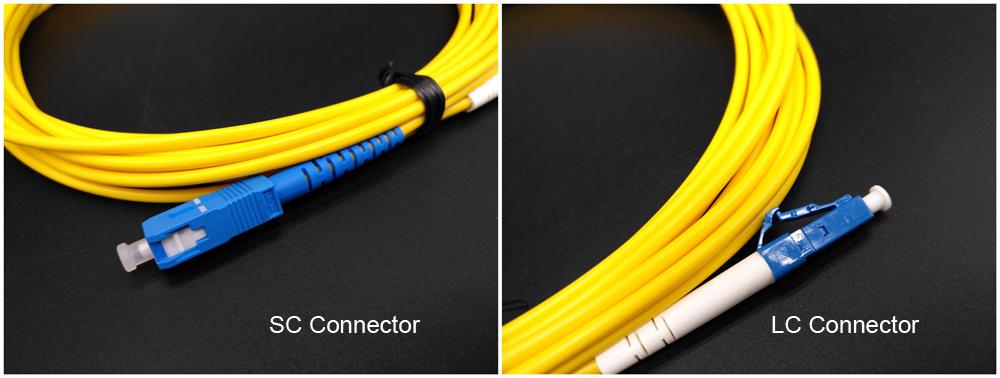 ftth terminal connection sc lc single mode patch cord, simplex g652d pvc 6m 3.0mm yellow cable, blue connectors