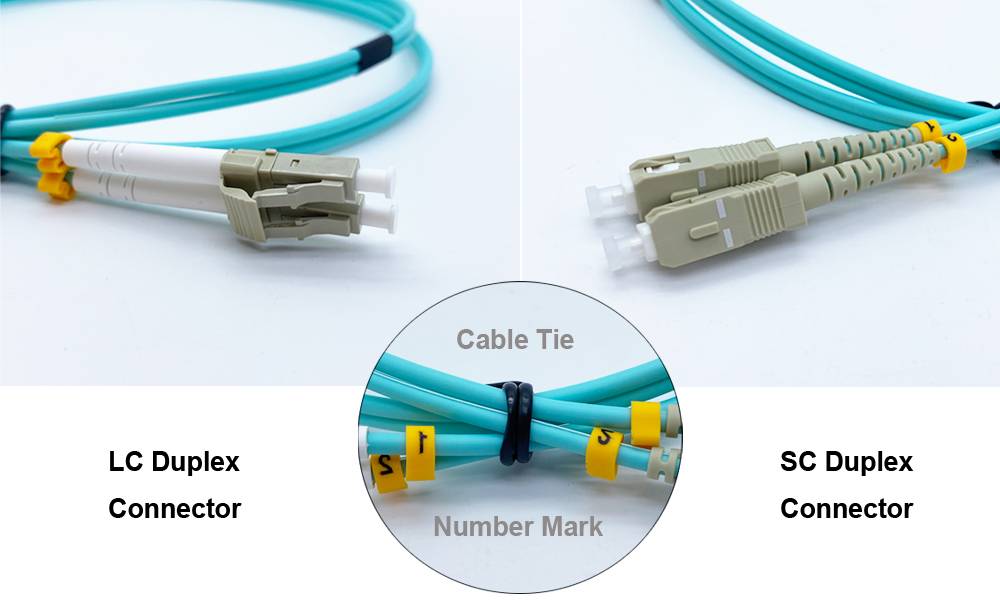 computer room connection low loss sc to lc multimode fiber patch cable 10gb 50um om3 150 fiber, duplex, 3.0mm 1mts aqua, 1pc/bag