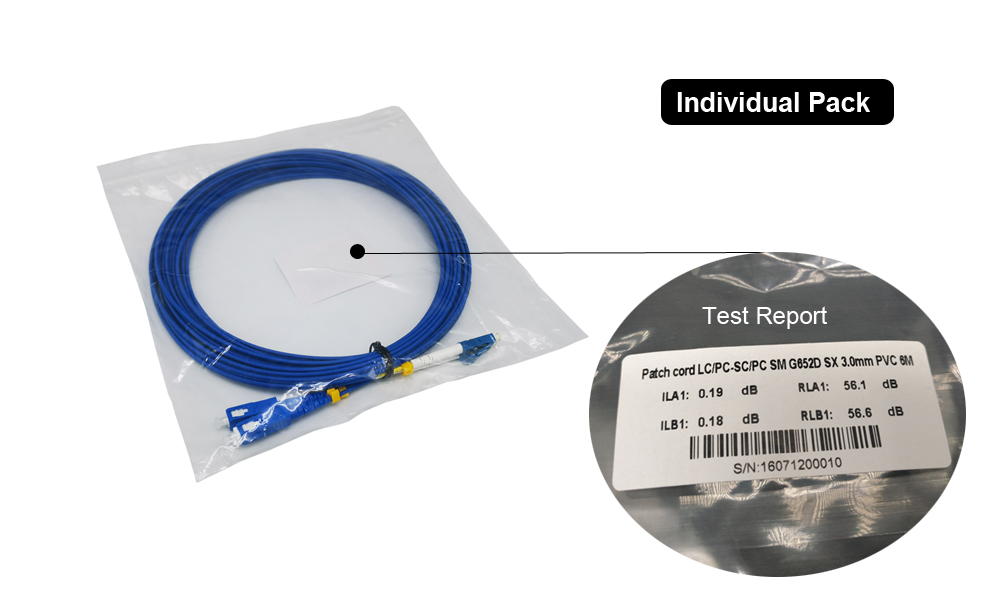 quality armoured lc sc single mode fiber patch cable duplex, zipcord 2 cores corning smf fiber g657a1 lszh 2mm 10m, blue, sc without clip, yellow a b mark