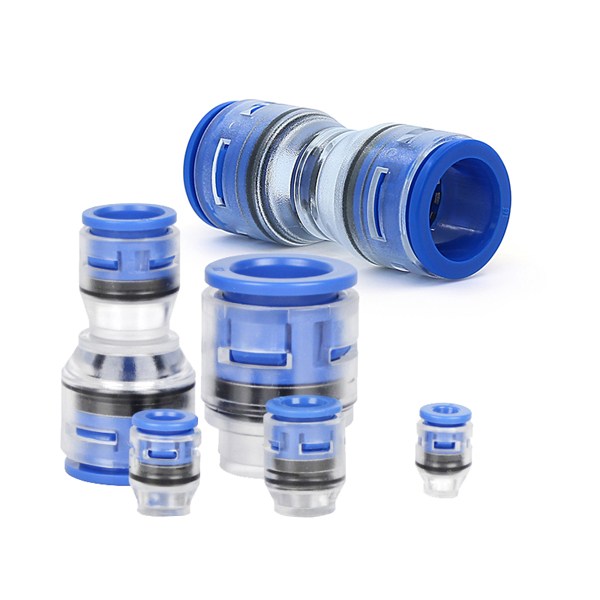 green ip68 plastic microduct reduced connector, 10mm to 8mm, 12mm to 10mm, different od. at both ends, for air blown cable laying in pipeline