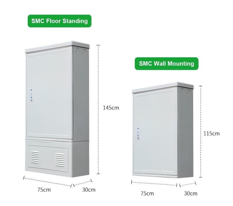 ip65 durable outdoor floor smc cross connect cabinet telecom for gsm, 288 cores fiber optic capacity, wall mount optional