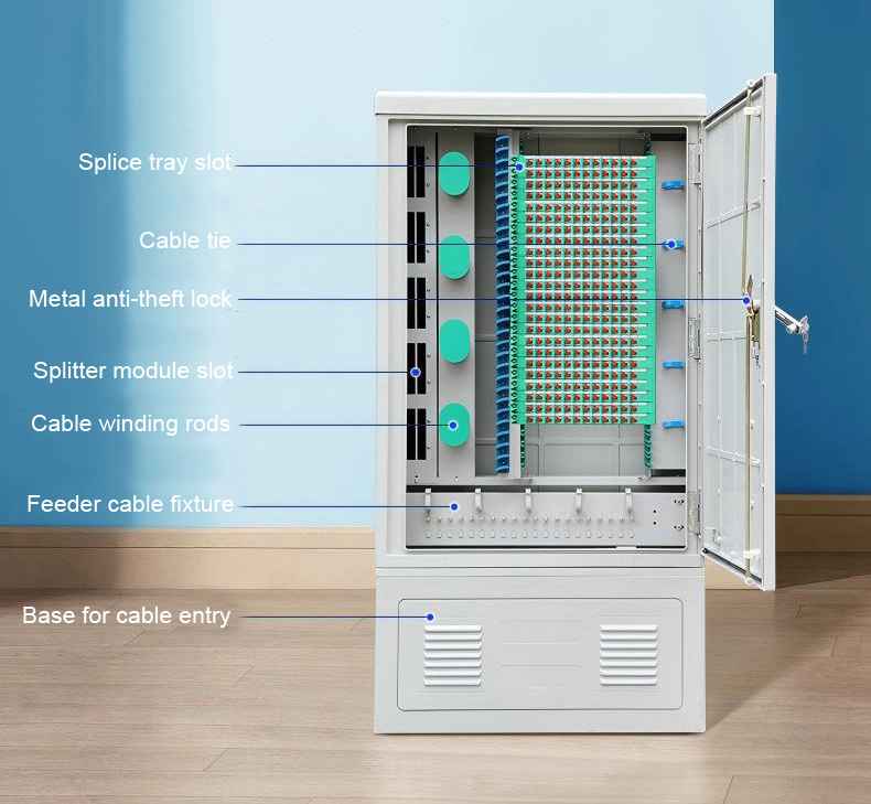 ip65 durable outdoor floor smc cross connect cabinet telecom for gsm, 288 cores fiber optic capacity, wall mount optional