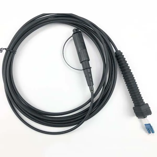 cost effective ftta outdoor lc to lc fiber optic cable, gyfjh 5.0mm black 2 cores sm duplex, side a: nsn boot, side b: optitap plug, ip68 protection, field installation cpri cable