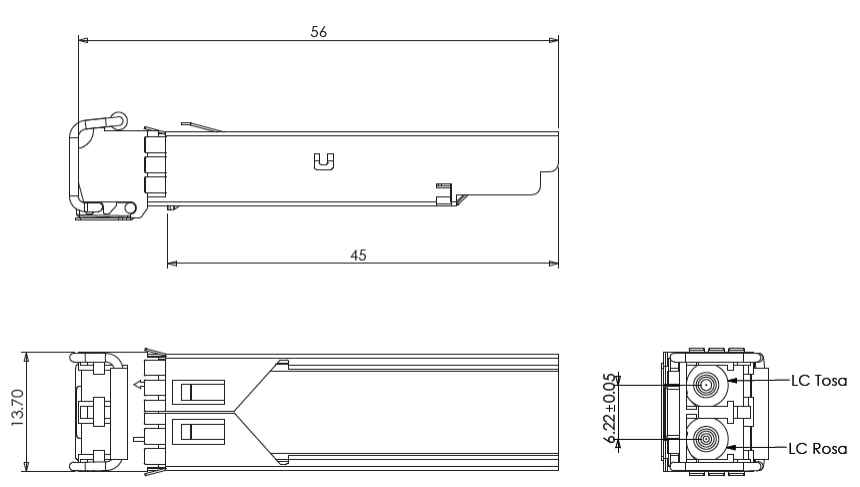 1.25gbps sfp optical transceiver 1310nm 20km lc commercial temperature 0~+70℃,single mode lc dual fiber interface, 1310nm transimission & receiving wavelength, 20km long reach